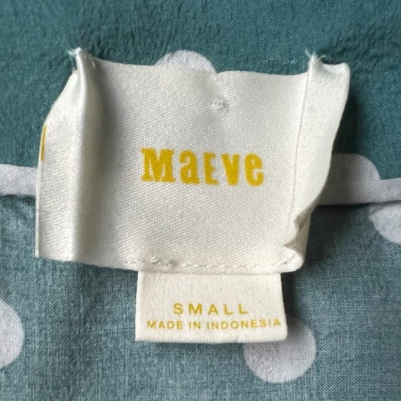 Maeve Anthropologie Green Polka Dot Blouse Top Teal S Small Half Sleeves Buttons - Picture 14 of 17